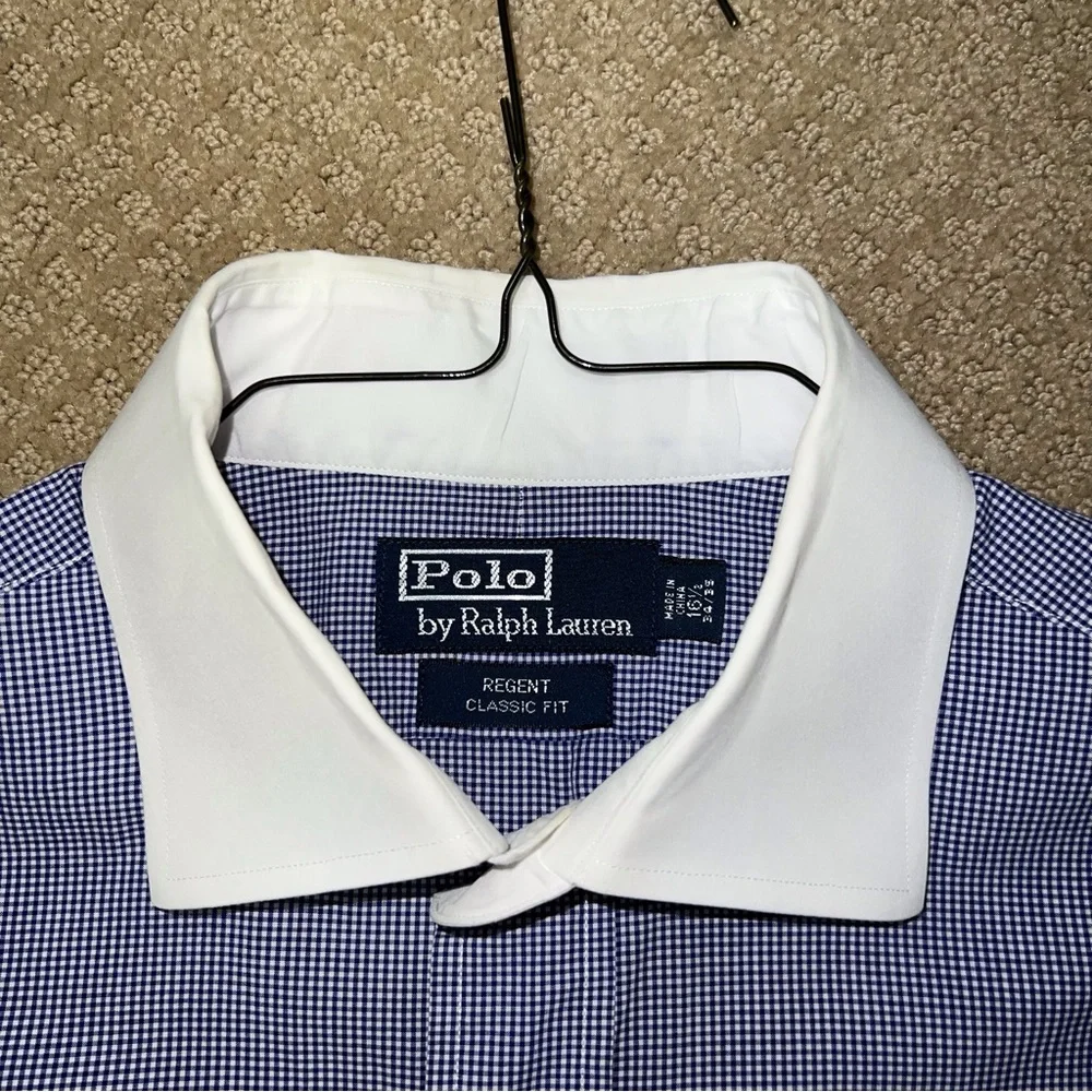 Polo Blue/White Small Checkered Button Down - Regent Classic Fit - Picture 6 of 11